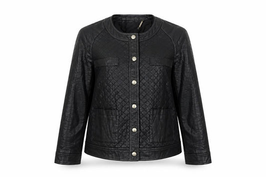 Mango Women Black Size L Quilted Faux Leather Button Jacket