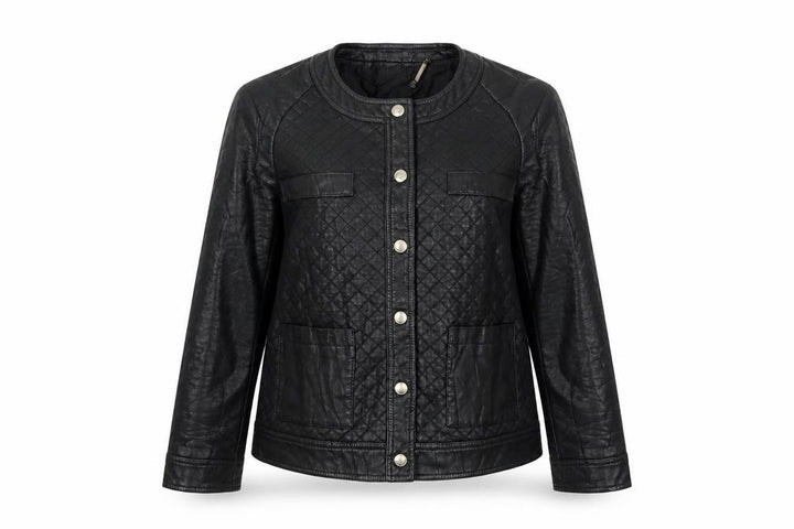 Mango Women Black Size L Quilted Faux Leather Button Jacket