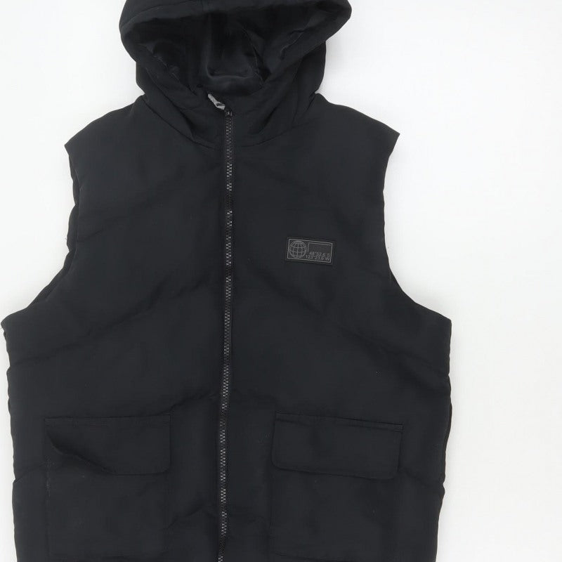 Matalan Boys Black 9-10 Years Hooded Puffer Bodywarmer Gilet