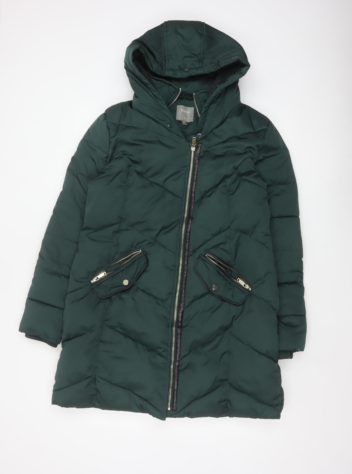 Oasis Women’s Green M Long Hooded Quilted Puffer Coat