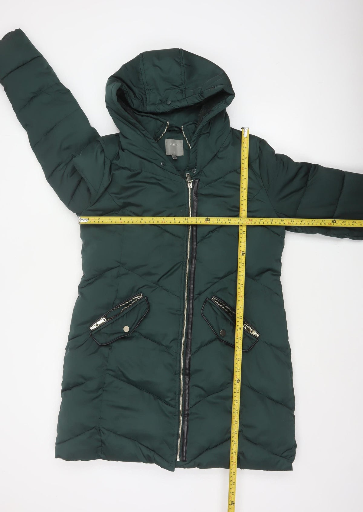 Oasis Women’s Green M Long Hooded Quilted Puffer Coat