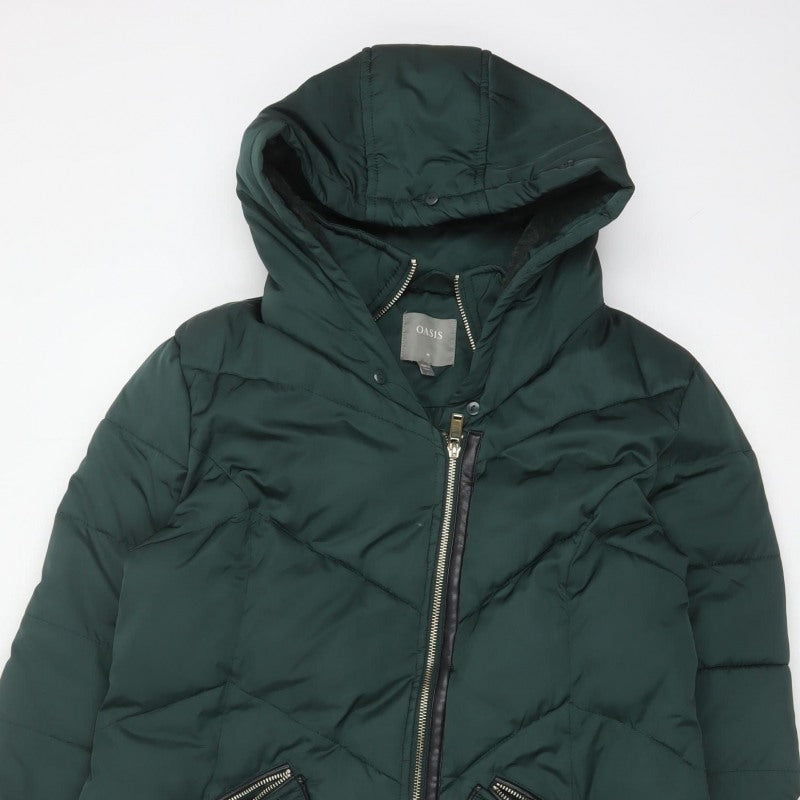 Oasis Women’s Green M Long Hooded Quilted Puffer Coat