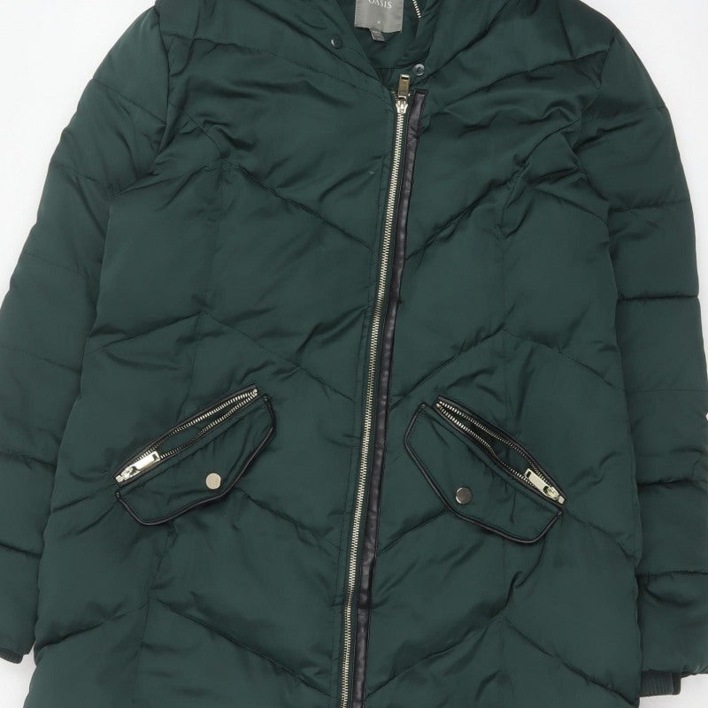 Oasis Women’s Green M Long Hooded Quilted Puffer Coat