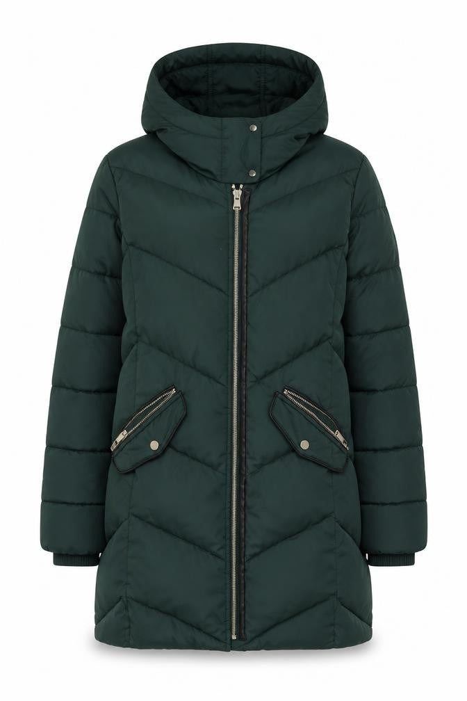 Oasis Women’s Green M Long Hooded Quilted Puffer Coat