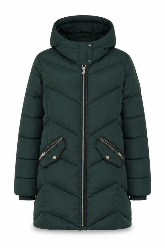 Oasis Women’s Green M Long Hooded Quilted Puffer Coat