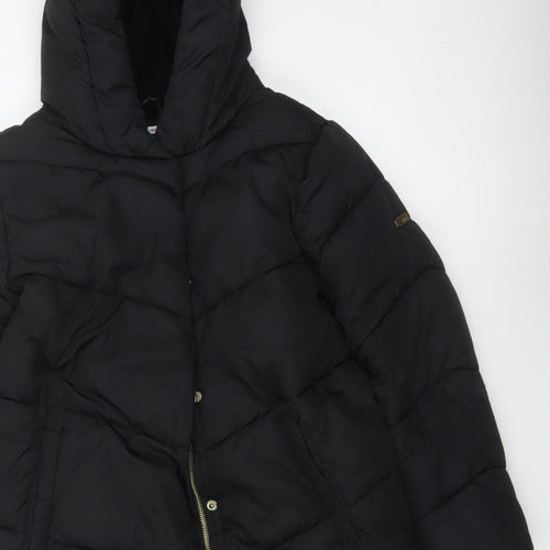 Next Girls Black 11 Years Long Hooded Puffer Coat Quilted