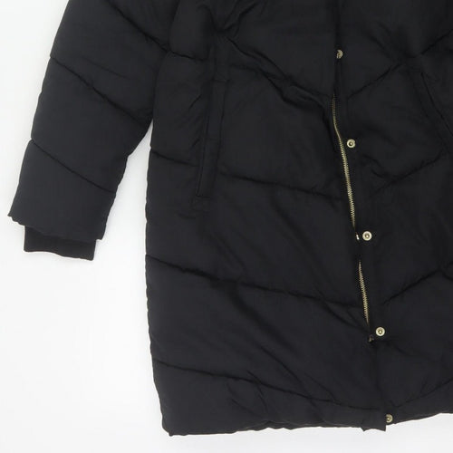 Next Girls Black 11 Years Long Hooded Puffer Coat Quilted