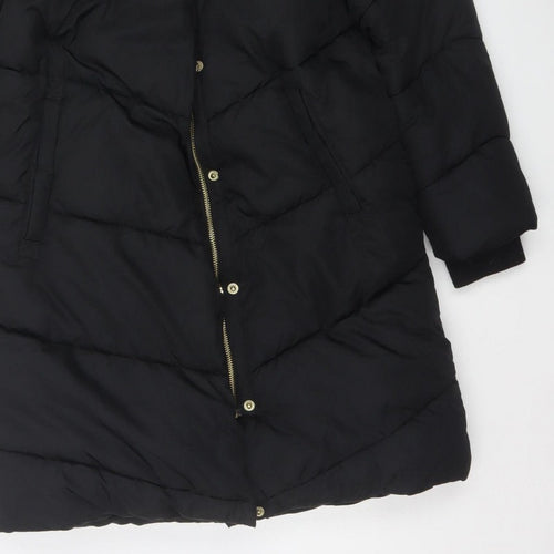 Next Girls Black 11 Years Long Hooded Puffer Coat Quilted