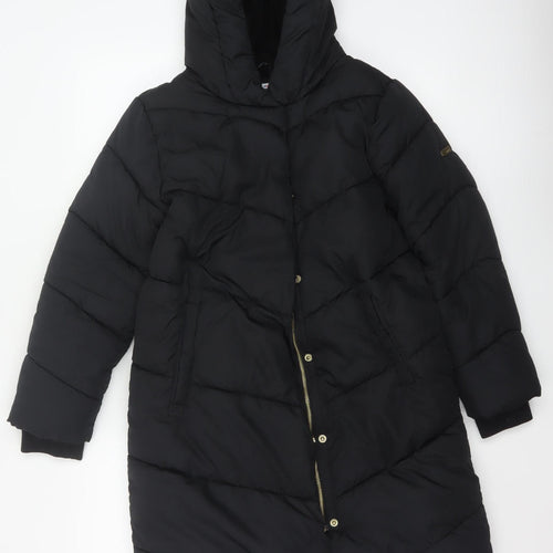 Next Girls Black 11 Years Long Hooded Puffer Coat Quilted