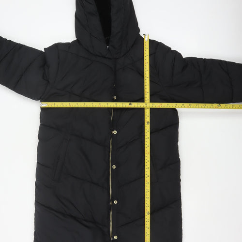 Next Girls Black 11 Years Long Hooded Puffer Coat Quilted