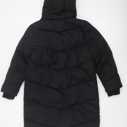 Next Girls Black 11 Years Long Hooded Puffer Coat Quilted