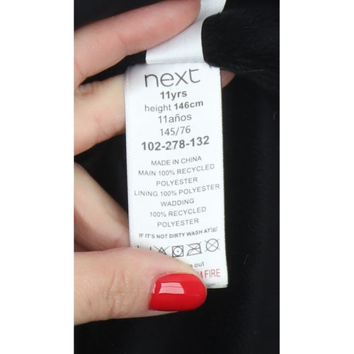 Next Girls Black 11 Years Long Hooded Puffer Coat Quilted