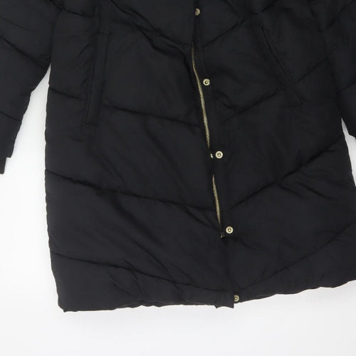 Next Girls Black 11 Years Long Hooded Puffer Coat Quilted