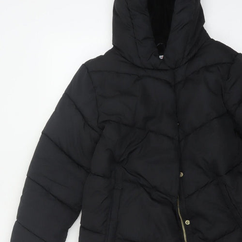 Next Girls Black 11 Years Long Hooded Puffer Coat Quilted
