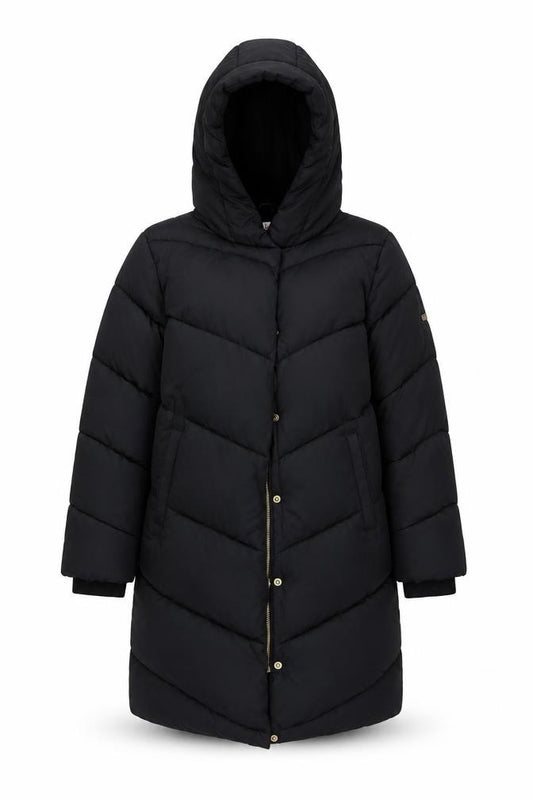 Next Girls Black 11 Years Long Hooded Puffer Coat Quilted