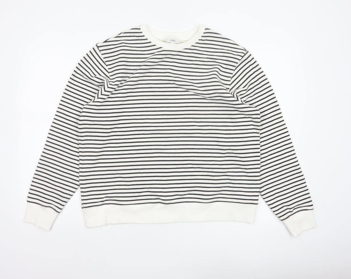 Back view of Marks and Spencer Women’s White Black Striped M Pullover Sweatshirt