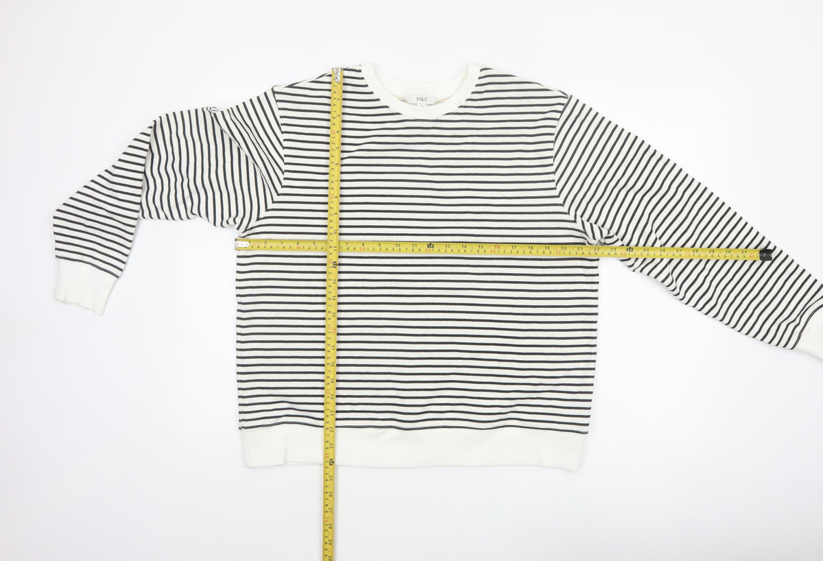 Close-up detail of Marks and Spencer Women’s White Black Striped M Pullover Sweatshirt