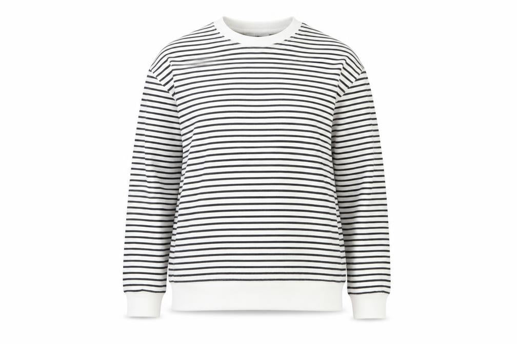 Front view of Marks and Spencer Women’s White Black Striped M Pullover Sweatshirt