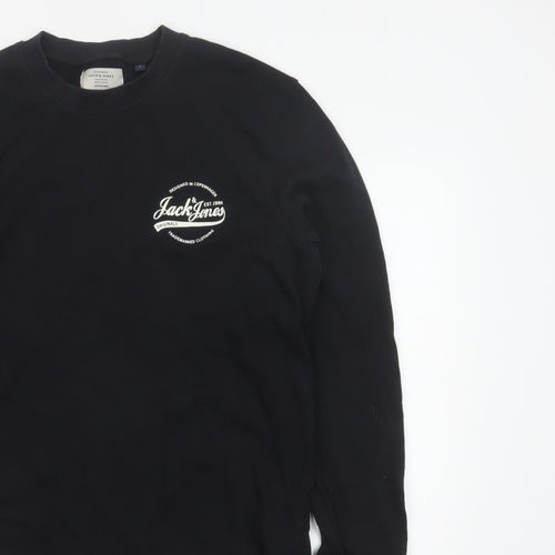 Jack & Jones Men’s Black L Pullover Crew Neck Logo Cotton Sweatshirt