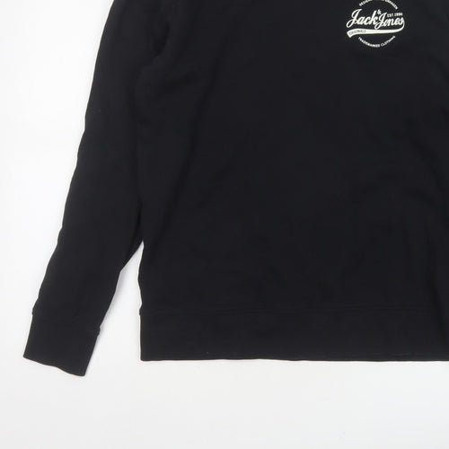 Jack & Jones Men’s Black L Pullover Crew Neck Logo Cotton Sweatshirt