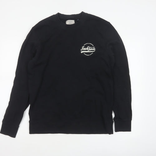 Jack & Jones Men’s Black L Pullover Crew Neck Logo Cotton Sweatshirt