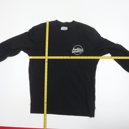 Jack & Jones Men’s Black L Pullover Crew Neck Logo Cotton Sweatshirt