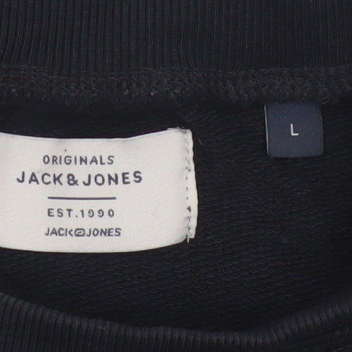 Jack & Jones Men’s Black L Pullover Crew Neck Logo Cotton Sweatshirt