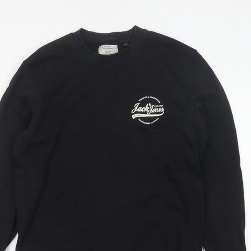 Jack & Jones Men’s Black L Pullover Crew Neck Logo Cotton Sweatshirt