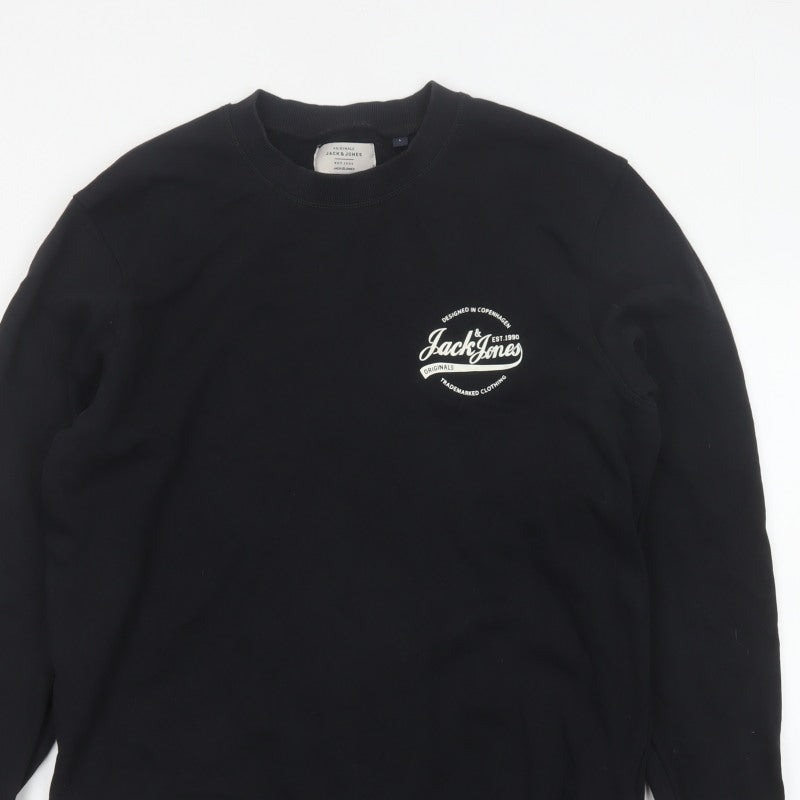 Jack & Jones Men’s Black L Pullover Crew Neck Logo Cotton Sweatshirt