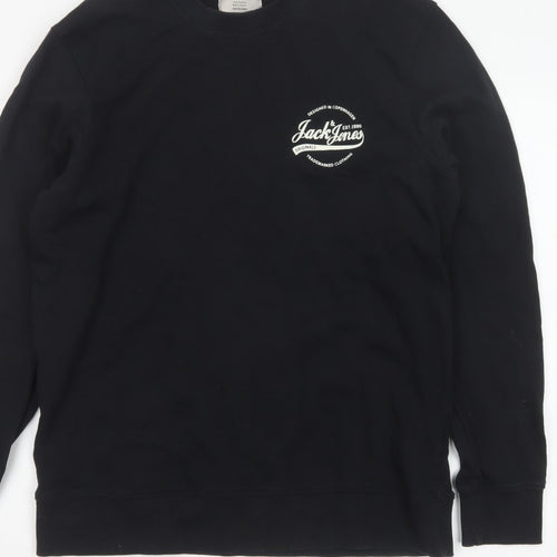 Jack & Jones Men’s Black L Pullover Crew Neck Logo Cotton Sweatshirt
