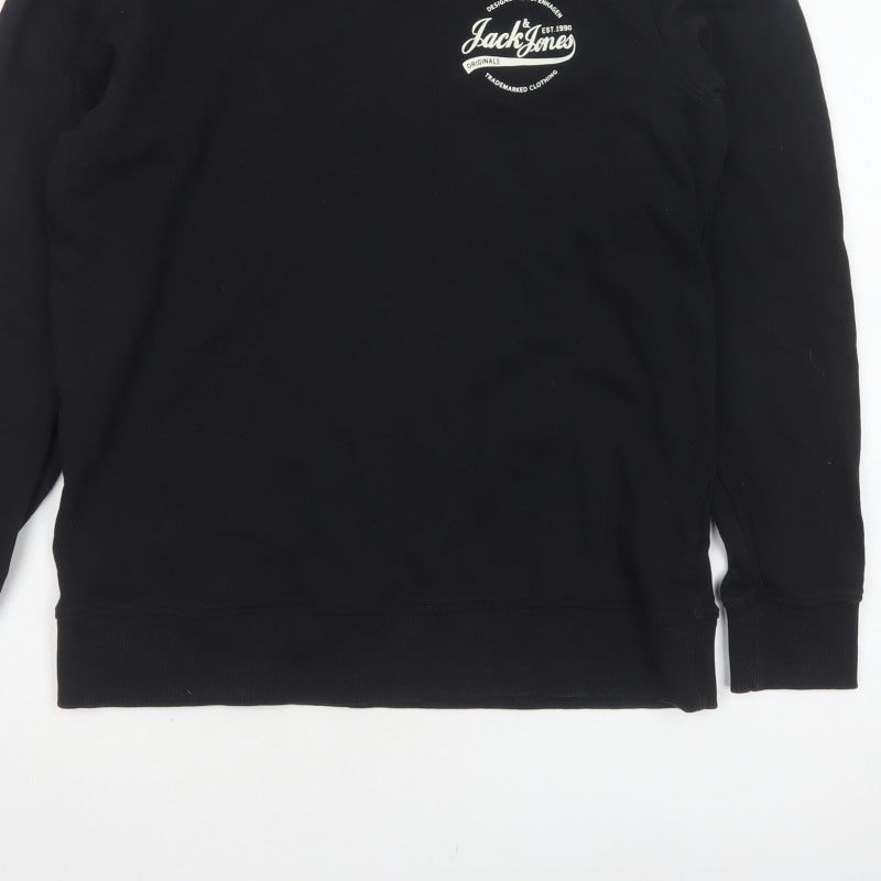 Jack & Jones Men’s Black L Pullover Crew Neck Logo Cotton Sweatshirt
