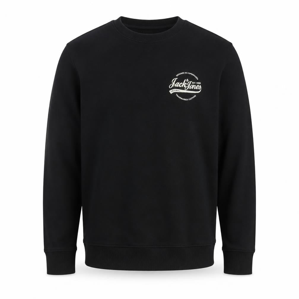 Jack & Jones Men’s Black L Pullover Crew Neck Logo Cotton Sweatshirt