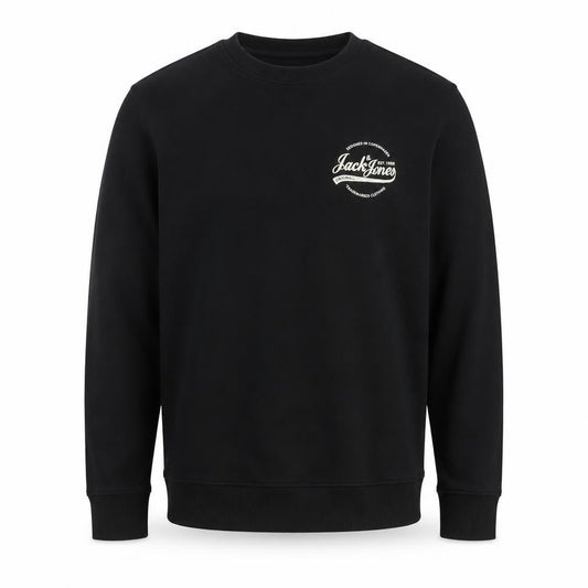 Jack & Jones Men’s Black L Pullover Crew Neck Logo Cotton Sweatshirt