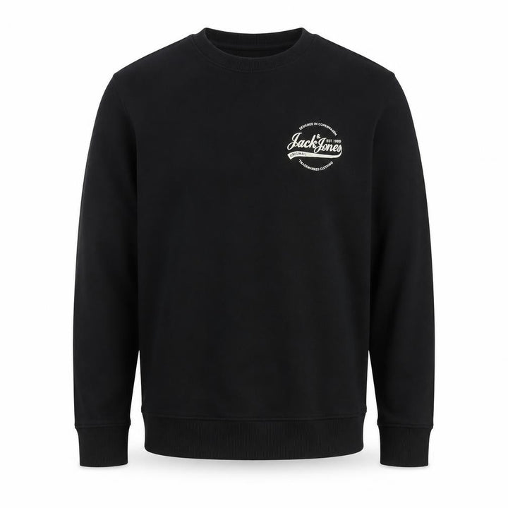 Jack & Jones Men’s Black L Pullover Crew Neck Logo Cotton Sweatshirt