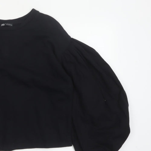 Zara Women Black L Cropped Puff Balloon Sleeve Blouse