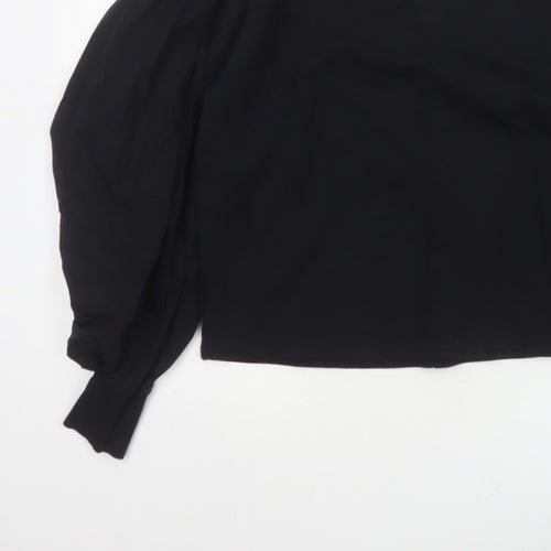 Zara Women Black L Cropped Puff Balloon Sleeve Blouse