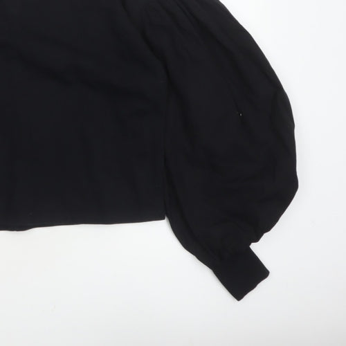 Zara Women Black L Cropped Puff Balloon Sleeve Blouse