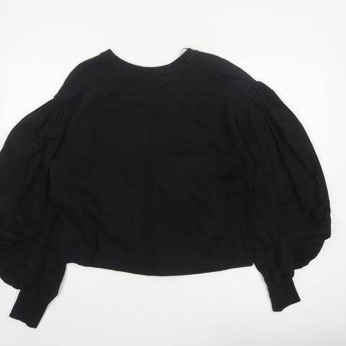 Zara Women Black L Cropped Puff Balloon Sleeve Blouse