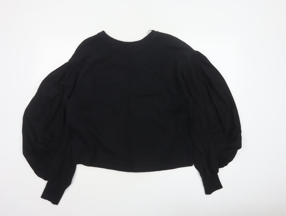 Zara Women Black L Cropped Puff Balloon Sleeve Blouse