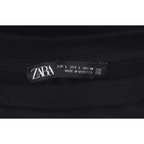 Zara Women Black L Cropped Puff Balloon Sleeve Blouse
