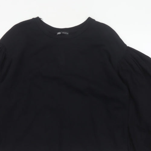 Zara Women Black L Cropped Puff Balloon Sleeve Blouse