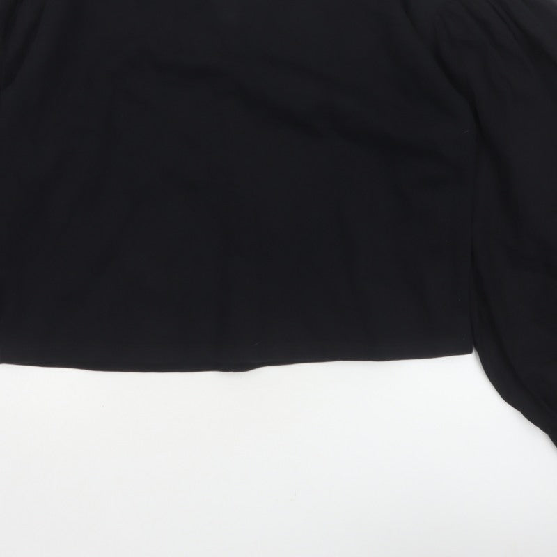 Zara Women Black L Cropped Puff Balloon Sleeve Blouse