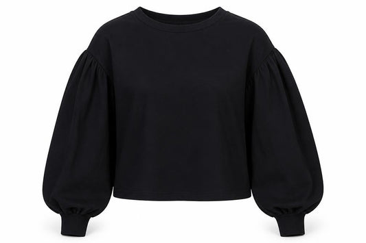 Zara Women Black L Cropped Puff Balloon Sleeve Blouse