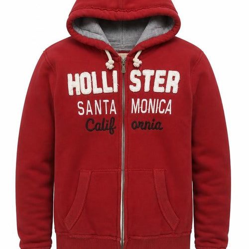 Hollister Men Red S Full Zip Hooded Graphic Print Santa Monica Hoodie