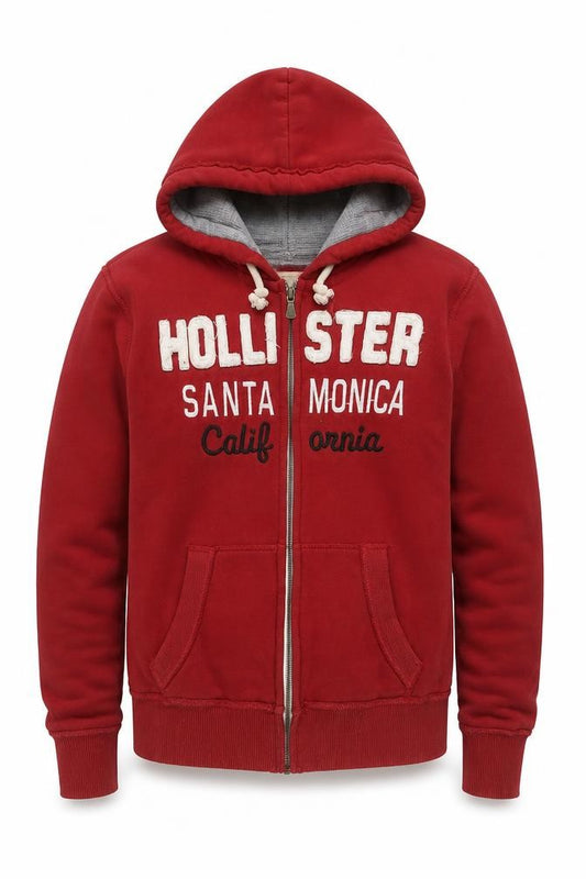 Hollister Men Red S Full Zip Hooded Graphic Print Santa Monica Hoodie
