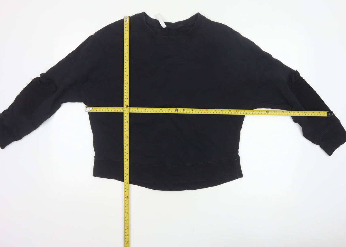 Close-up detail of Fabletics Women’s Black M Crew Neck Pullover Sweatshirt Zip Sleeve Pockets