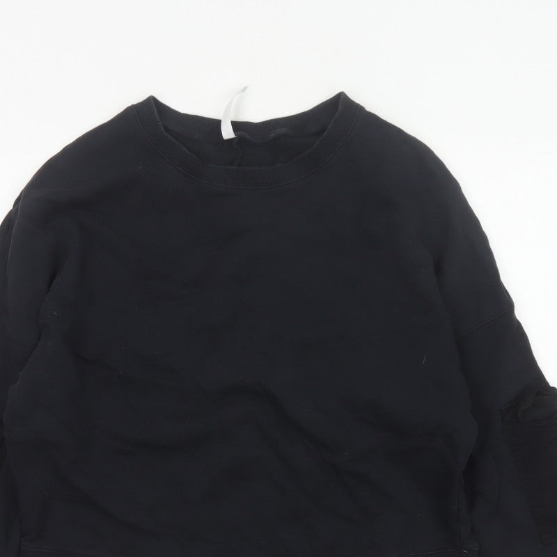 Additional view of Fabletics Women’s Black M Crew Neck Pullover Sweatshirt Zip Sleeve Pockets
