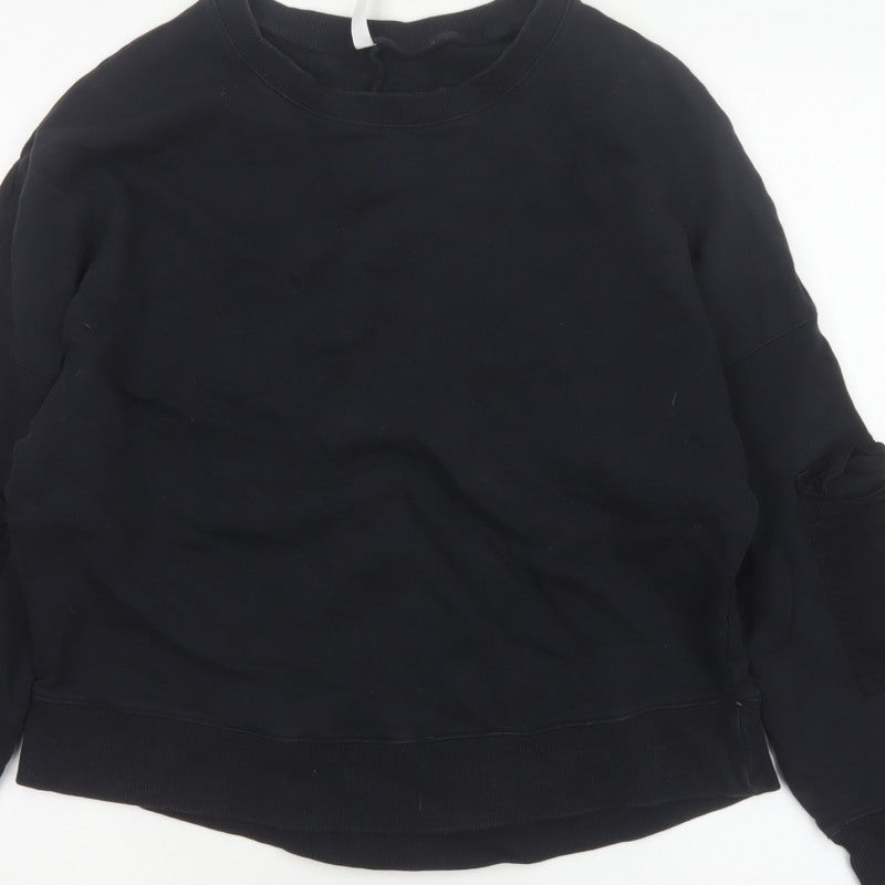 Additional view of Fabletics Women’s Black M Crew Neck Pullover Sweatshirt Zip Sleeve Pockets