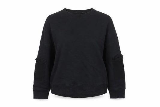 Front view of Fabletics Women’s Black M Crew Neck Pullover Sweatshirt Zip Sleeve Pockets