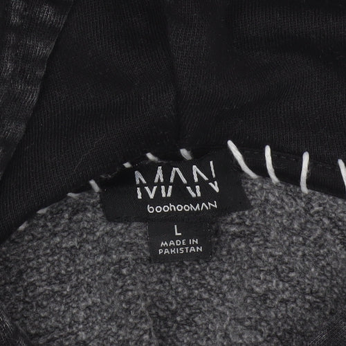 boohooMAN Men’s Black L Pullover Hoodie Fleece Whipstitch